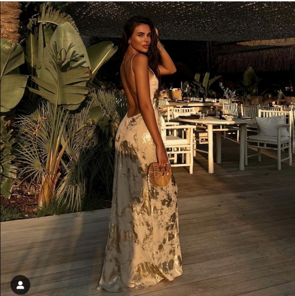 Zara Metallic Foil Slip Dress Maxi Size L - Picture 8 of 16